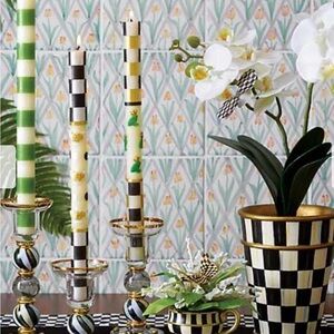 Mackenzie Childs Small Tango Candle Holders with Gold Accents